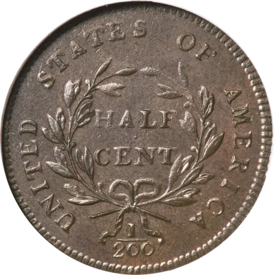 ½ Cent "1⁄200 Dollar Liberty Cap, Head Facing Right, Half Cent" back