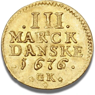 ¼ Ducat / 3 Mark - Christian V back