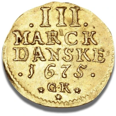 ¼ Ducat / 3 Mark - Christian V back