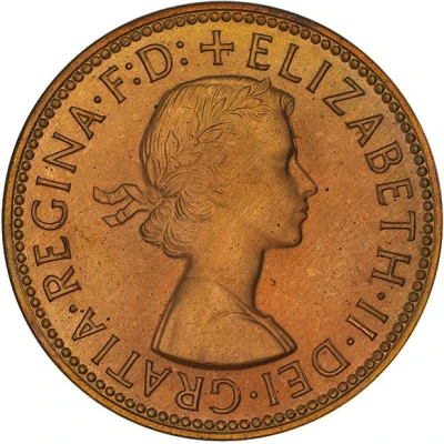 ½ Penny - Elizabeth II 1st Portrait; with "F:D:" front