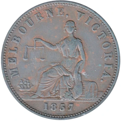 ½ Penny - Hide and De Carle 1857 Melbourne; Victoria back