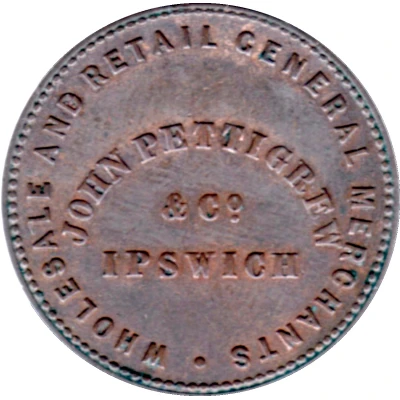 ½ Penny - John Pettigrew and Co. Ipswich; Queensland front