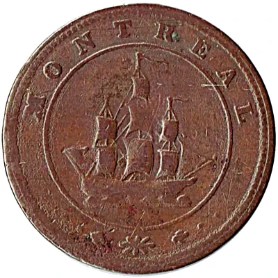 ½ Penny - Montreal bust and ship token back