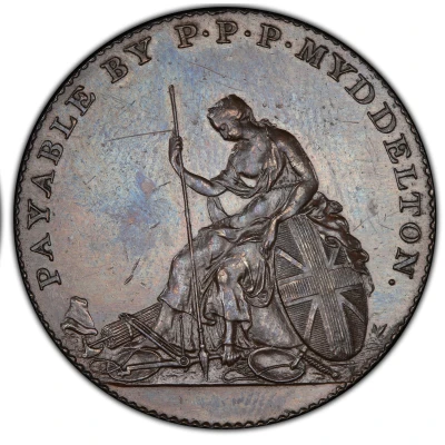 ½ Penny - Myddelton Token “Copper” Pattern back