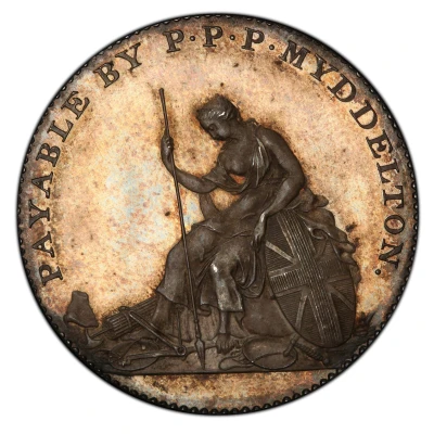 ½ Penny - Myddelton Token “Silver” Pattern back