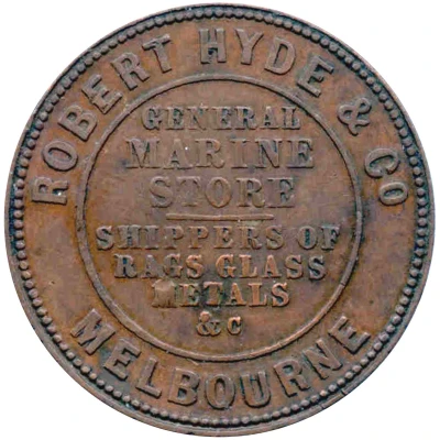 ½ Penny - Robert Hyde and Co. 1857 Melbourne, Victoria front