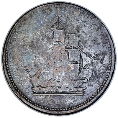 ½ Penny (Seated Justice - Sailing Ship) ND front