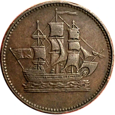 ½ Penny Ships colonies and commerce - club knob ampersand ND front