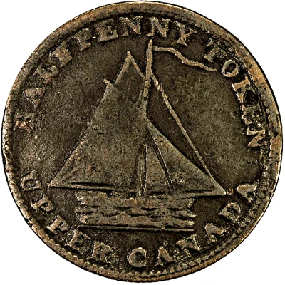 ½ Penny Sloop Token - Commercial Change, Cask front