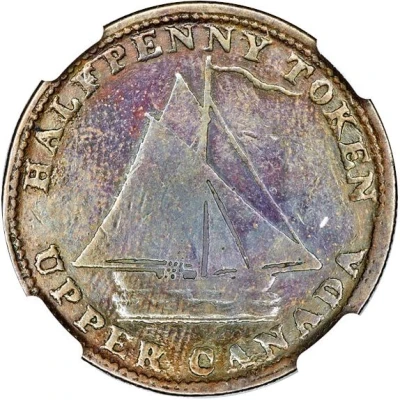 ½ Penny Sloop Token - Commercial Change, Cask front