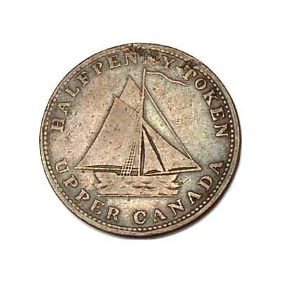 ½ Penny Sloop Token - Commercial Change, Shovels/Anvil front