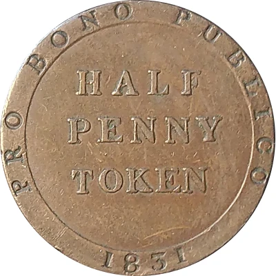 ½ Penny - William Callister Bank Token Coinage back