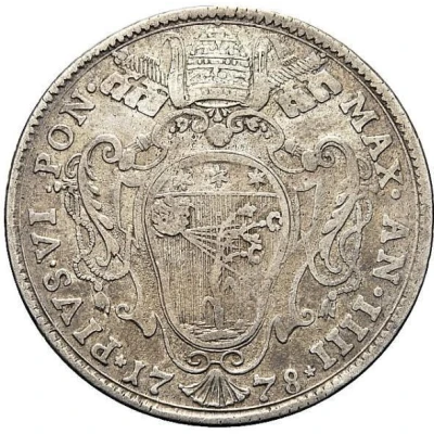 ½ Scudo Romano of 50 Baiocchi - Pius VI St. Petronius left; parted arm front