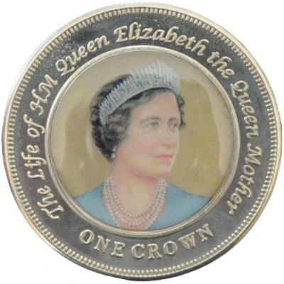 1 Crown - Elizabeth II The Queen Mother, young, blue dress back