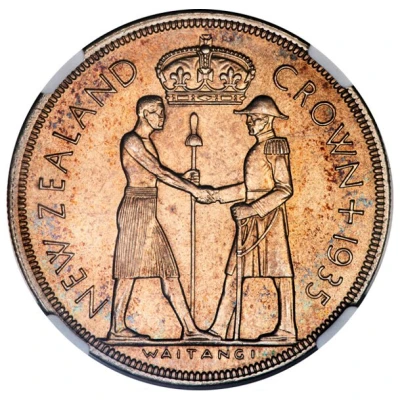 1 Crown - George V 95 Years of the Treaty of Waitangi; pattern back