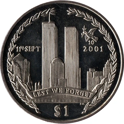 1 Dollar - Elizabeth II 10th Anniversary Attack on the Twin Towers back