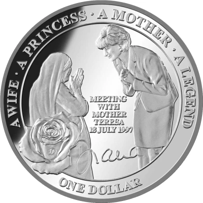 1 Dollar - Elizabeth II Diana meets Mother Teresa back