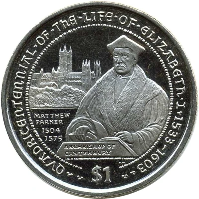 1 Dollar - Elizabeth II Matthew Parker - Archbishop of Canterbury back