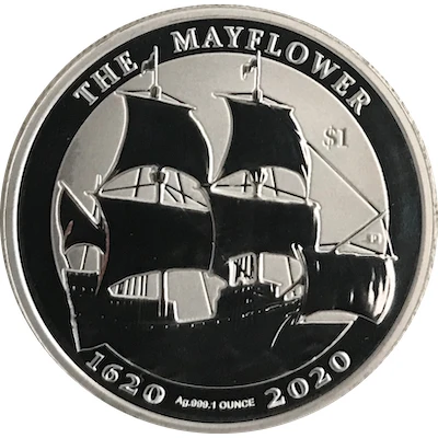 1 Dollar - Elizabeth II Mayflower, 1oz Reverse Frosted Silver Bullion back