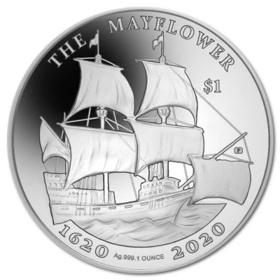 1 Dollar - Elizabeth II Mayflower, 1oz Silver Bullion back