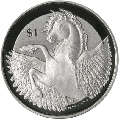 1 Dollar - Elizabeth II Pegasus; Piedfort 2oz Reverse Frosted Silver Bullion back