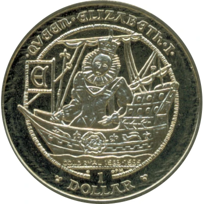 1 Dollar - Elizabeth II Queen Elizabeth I - Above Ship back