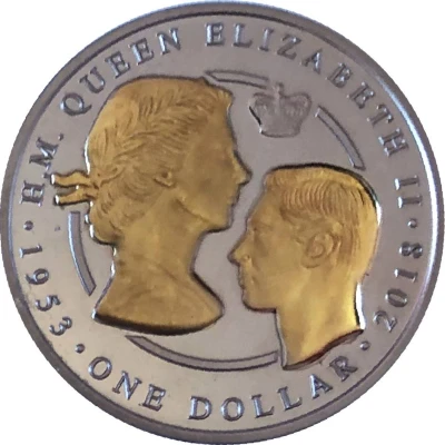 1 Dollar - Elizabeth II Sapphire Coronation; Gold Plated back