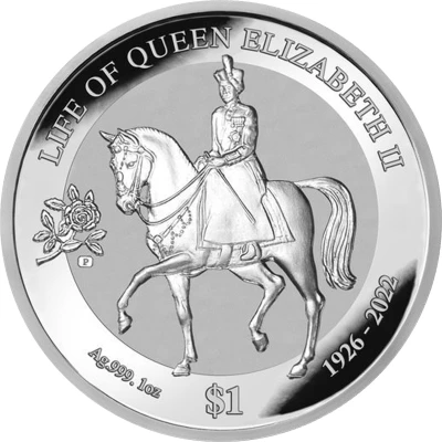 1 Dollar In the name of Elizabeth II; Life of Queen Elizabeth II; Silver Bullion back