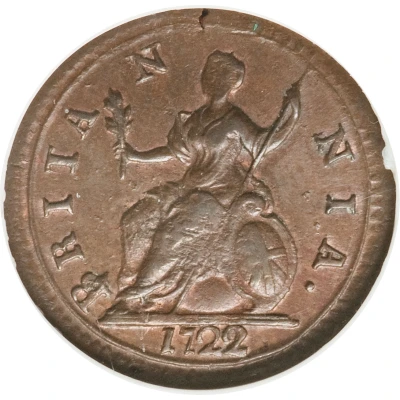 1 Farthing - George I 2nd issue; larger flan back