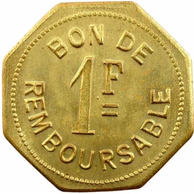 1 Franc Société Anonyme Token Coinage; Brass ND back