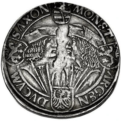 1 Guldengroschen ''Klappmützentaler'' - Frederick III, John I, and George ND back