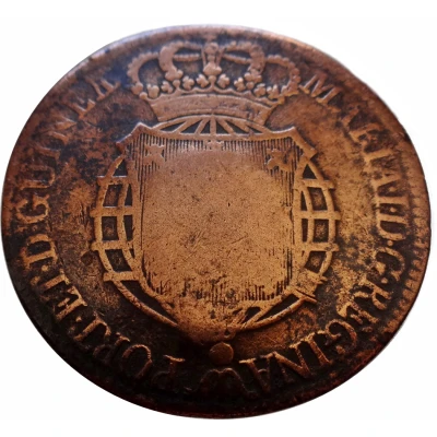 1 Macuta - Maria II Countermark CROWNED SHIELD over "½ Macuta, Maria I" ND back