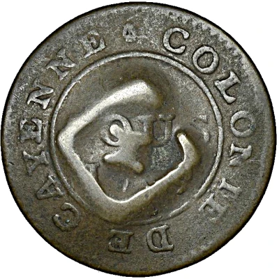 1½ Pence Black Dog; H countermark on Cayenne colony 2 sous ND back