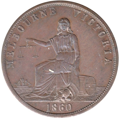 1 Penny - Hedberg - Seated Figure Hobart; Tasmania - Late Strike Mule back