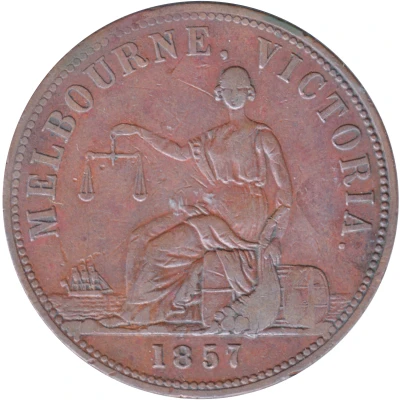 1 Penny - Hide and De Carle 1857 Melbourne; Victoria back