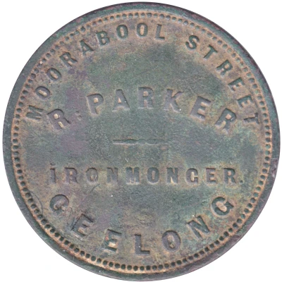 1 Penny - R. Parker - Ironmonger Large Series 35 mm, Colon after R - Geelong; Victoria ND front