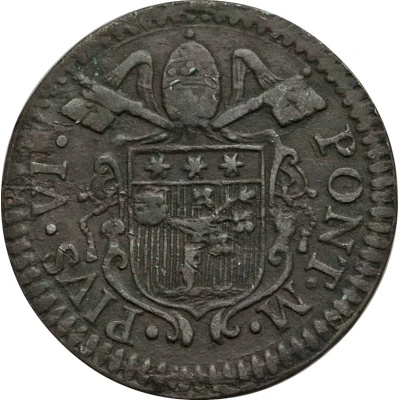 1 Quattrino - Pius VI Large Arms; Striped field front