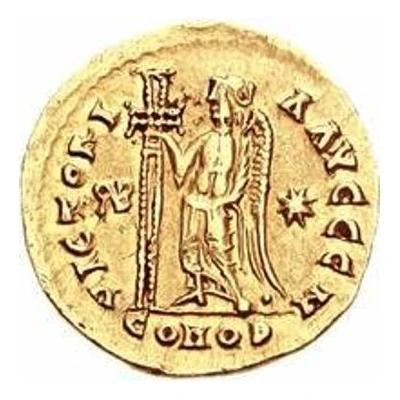 1 Solidus In the name of Anastasius I; Lyon; with monogram back