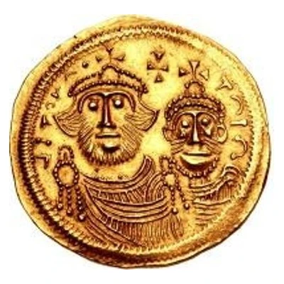 1 Solidus In the name of Heraclius and Heraclius Constantine; Cross with flat ends; equal busts with broken legend front