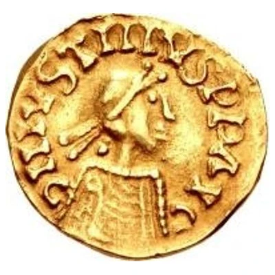 1 Tremissis In the name of Justin I; Lyon; with monogram to the right front