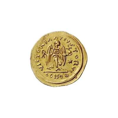 1 Tremissis In the name of Justinian I; Crossed tassels; straight back