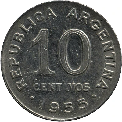 10 Centavos smaller head; smooth edge front