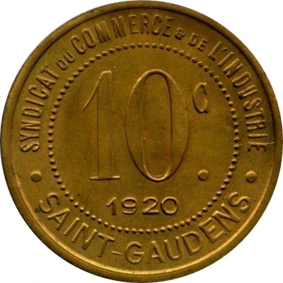 10 Centimes - Syndicat du Commerce et de l'Industrie - Saint-Gaudens [31] Brass back