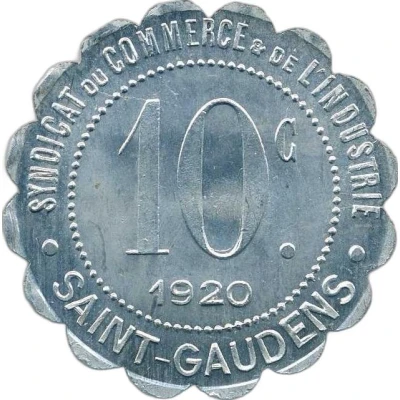 10 Centimes - Syndicat du commerce et de l'industrie - Saint-Gaudens [31] Scalloped Pattern back