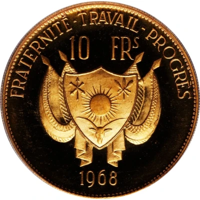 10 Francs Lion; small type; gold plated pattern front