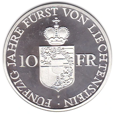 10 Franken - Franz Josef II Anniversary of Reign back