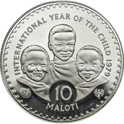 10 Maloti - Moshoeshoe II International Year of the Child; Piedfort back