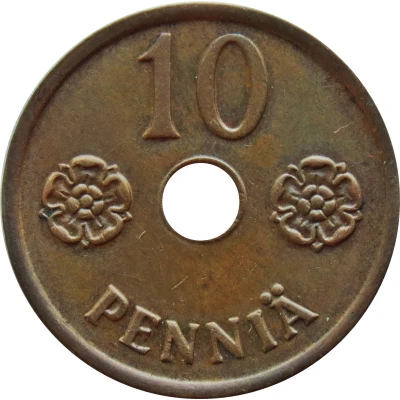 10 Pennia with center hole back