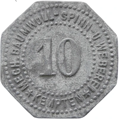 10 Pfennigs - Kempten (Mechanische Baumwollspinnerei) ND front