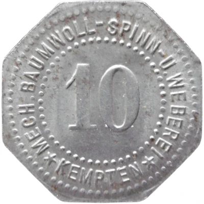 10 Pfennigs - Kempten (Mechanische Baumwollspinnerei) ND front